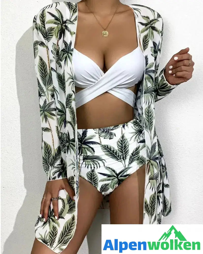 Alpenwolken - Bikinis und Cover-Ups mit Blumenmuster Grün