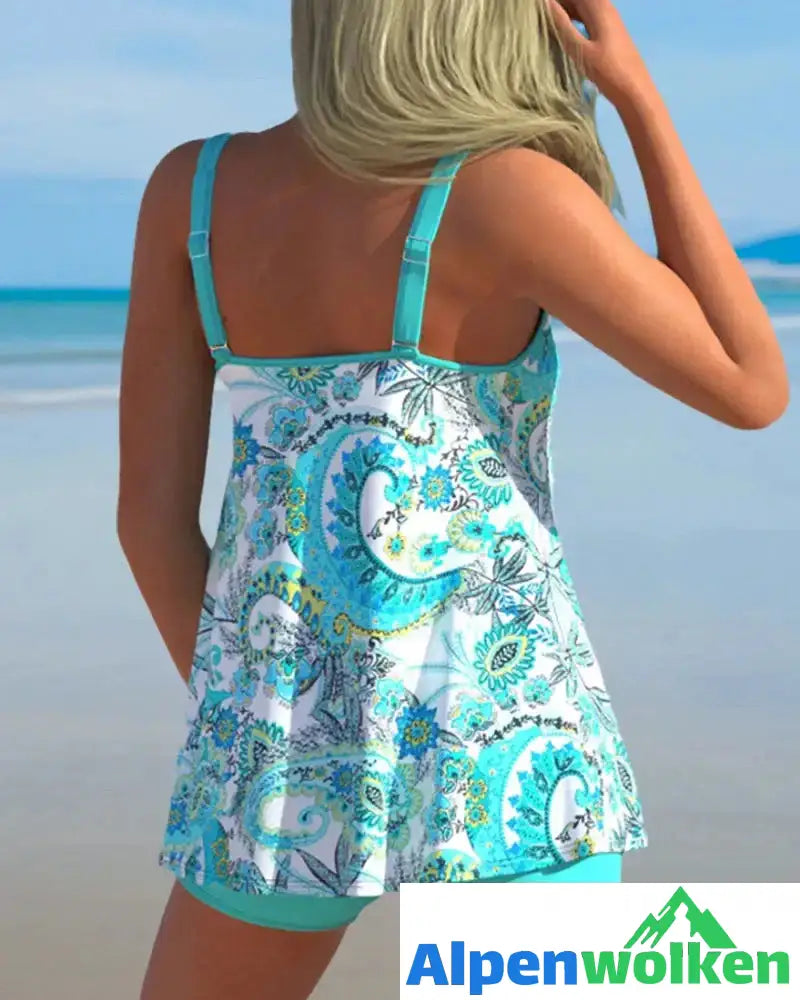 Alpenwolken - Blau bedrucktes Tankini-Set