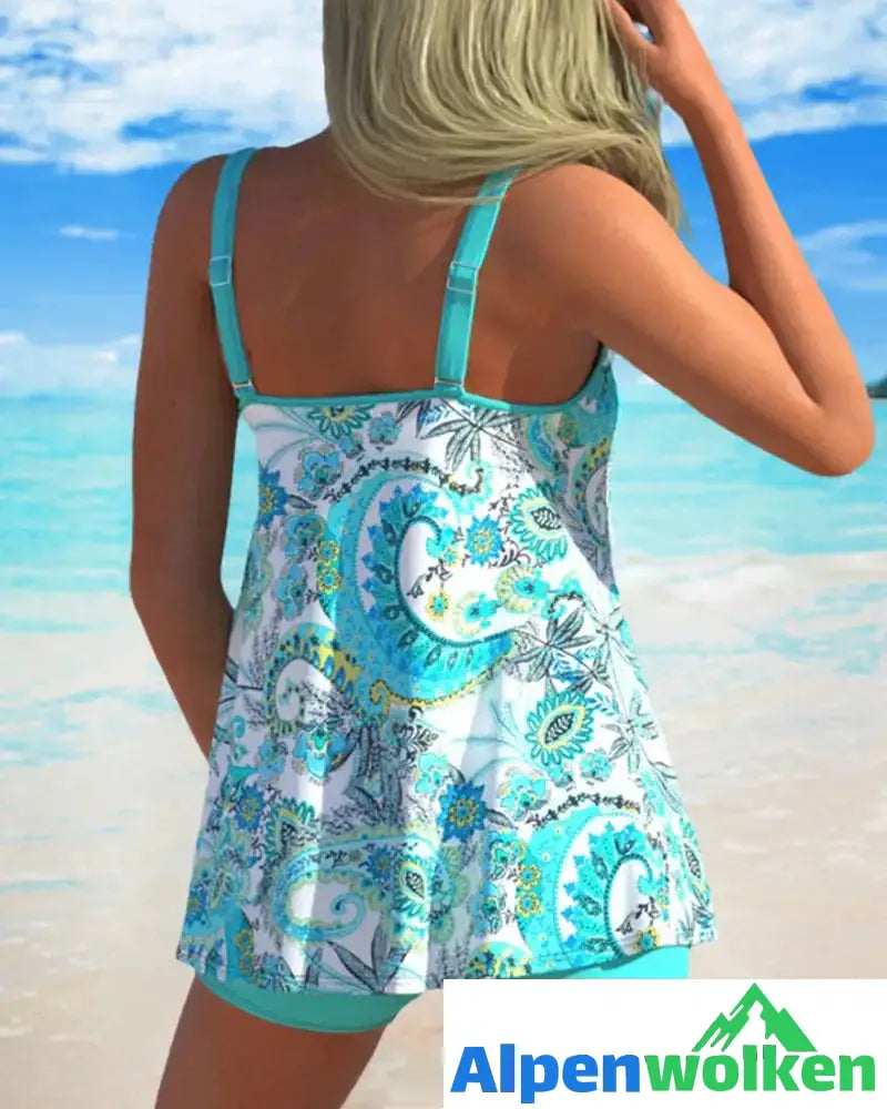 Alpenwolken - Blau bedrucktes Tankini-Set