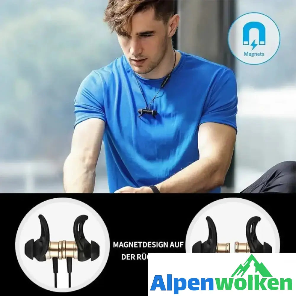 Alpenwolken - Bluetooth-Kopfhörer, Stereo-In-Ear-Ohrhörer, sicherer Sitz für Sport, Fitnessstudio, Reisen (wasserdicht, Noise Cancelling Mic)