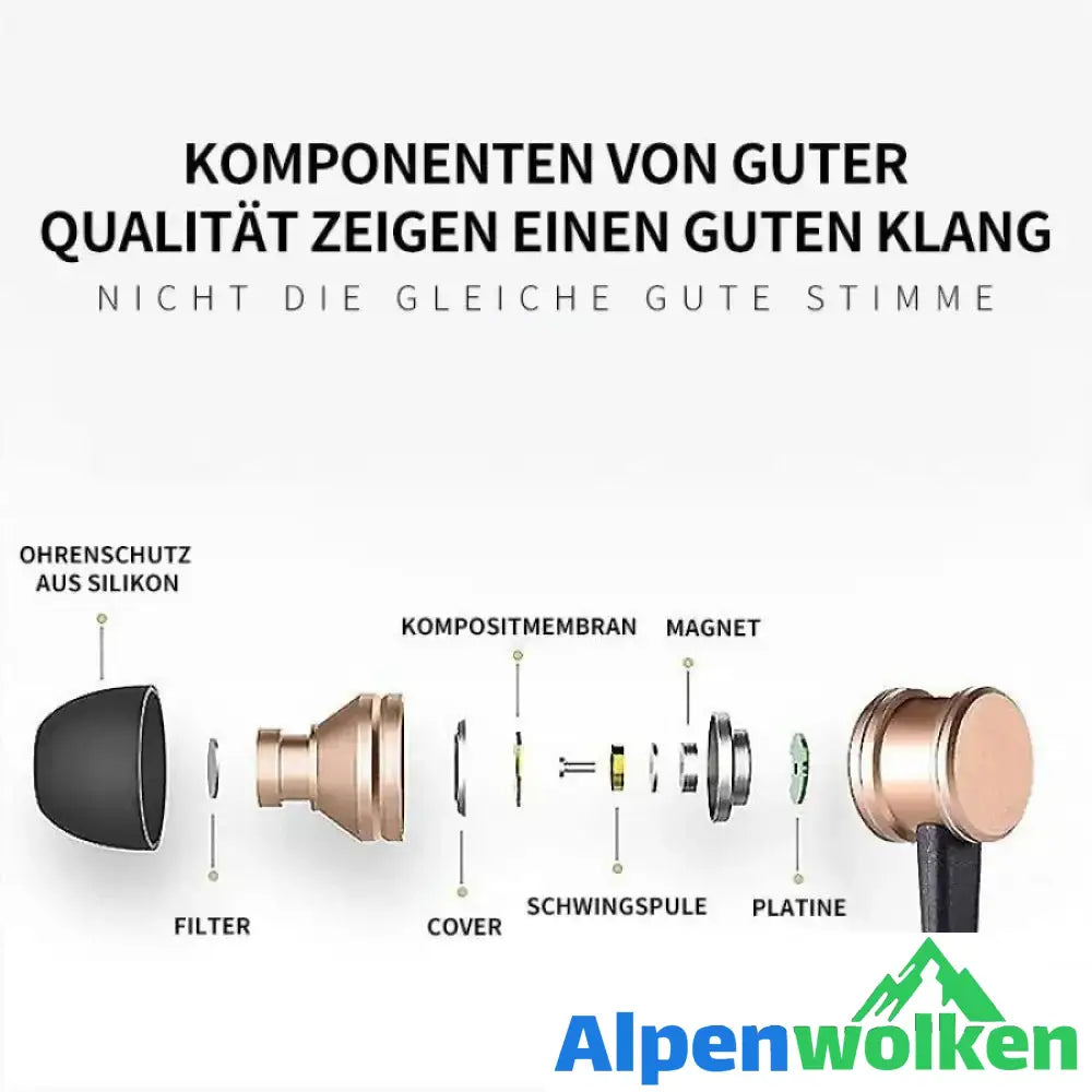 Alpenwolken - Bluetooth-Kopfhörer, Stereo-In-Ear-Ohrhörer, sicherer Sitz für Sport, Fitnessstudio, Reisen (wasserdicht, Noise Cancelling Mic)