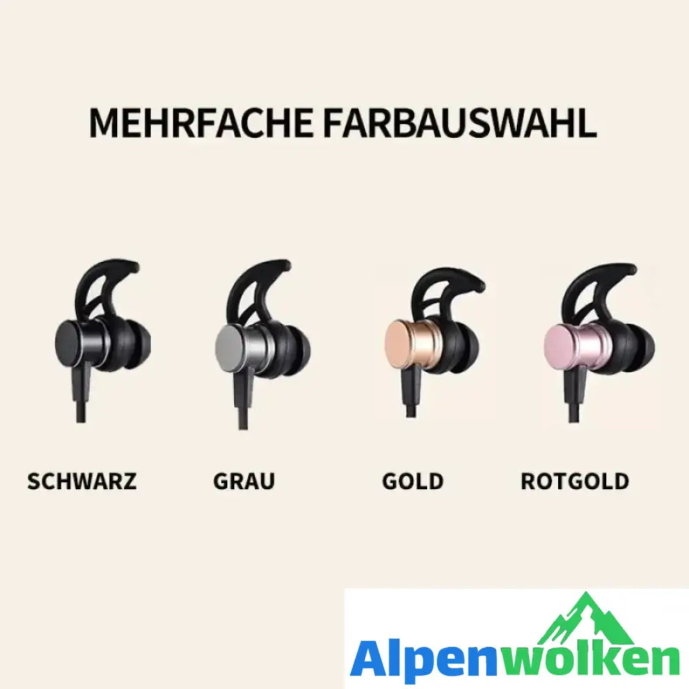 Alpenwolken - Bluetooth-Kopfhörer, Stereo-In-Ear-Ohrhörer, sicherer Sitz für Sport, Fitnessstudio, Reisen (wasserdicht, Noise Cancelling Mic)