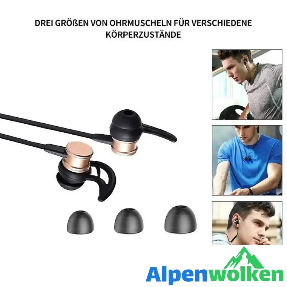 Alpenwolken - Bluetooth-Kopfhörer, Stereo-In-Ear-Ohrhörer, sicherer Sitz für Sport, Fitnessstudio, Reisen (wasserdicht, Noise Cancelling Mic)