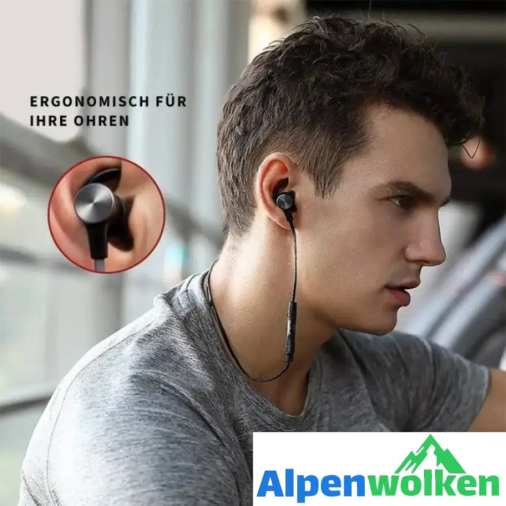 Alpenwolken - Bluetooth-Kopfhörer, Stereo-In-Ear-Ohrhörer, sicherer Sitz für Sport, Fitnessstudio, Reisen (wasserdicht, Noise Cancelling Mic)