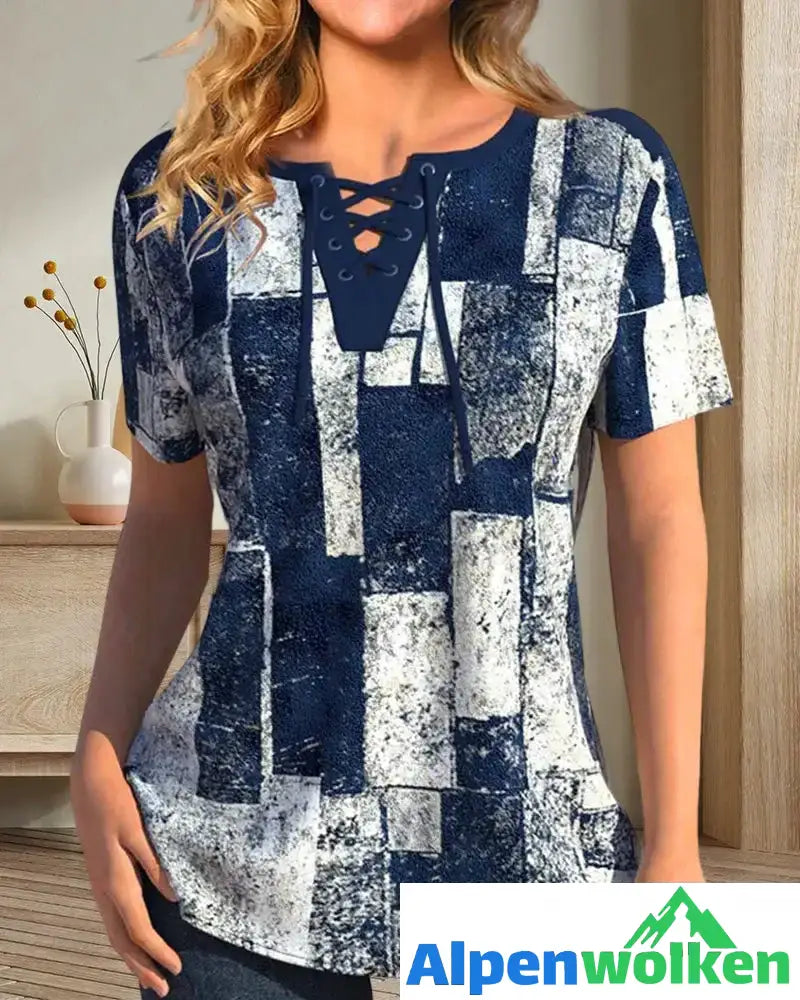 Alpenwolken - Bluse mit geometrischem Print und Schnürung