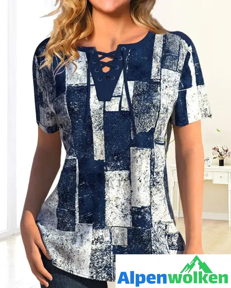 Alpenwolken - Bluse mit geometrischem Print und Schnürung