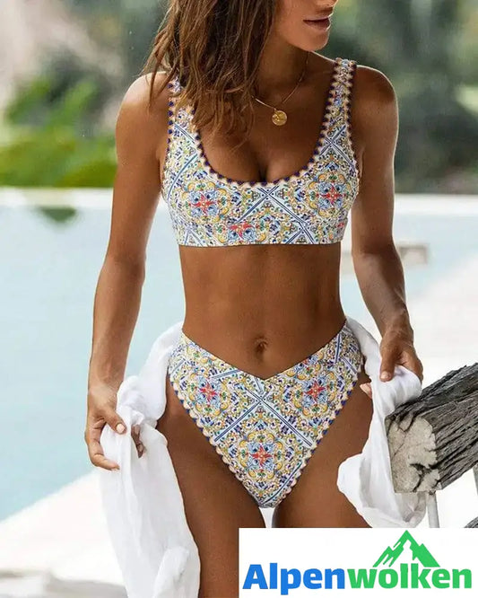 Alpenwolken - Boho Bikinis mit hohem Taillendruck Weiss