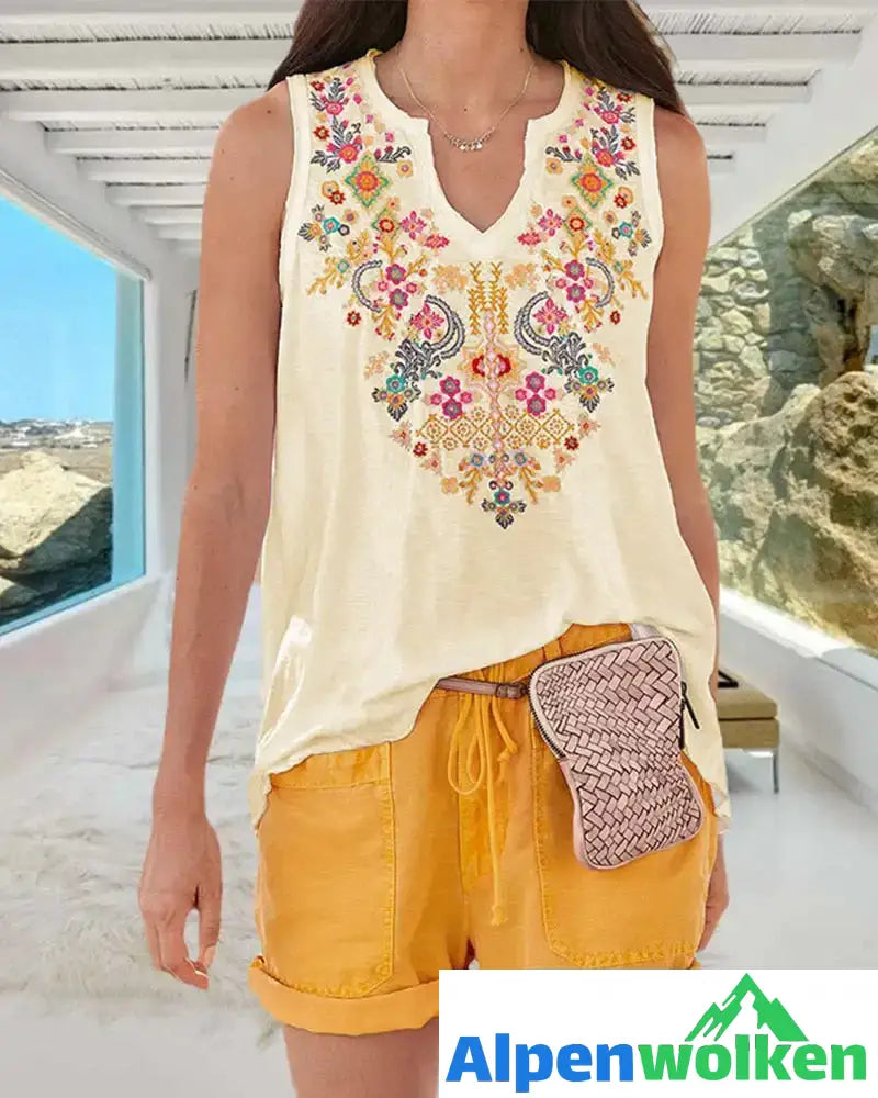 Alpenwolken - Boho-Tanktop mit V-Ausschnitt und Blumendruck