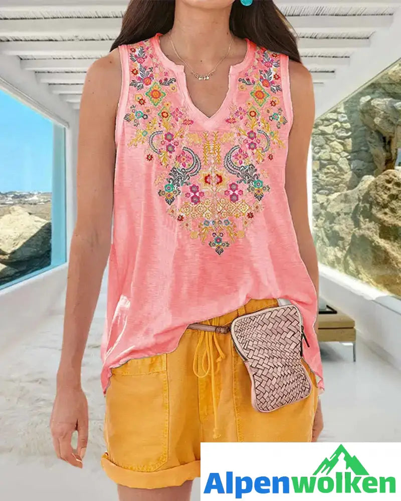 Alpenwolken - Boho-Tanktop mit V-Ausschnitt und Blumendruck