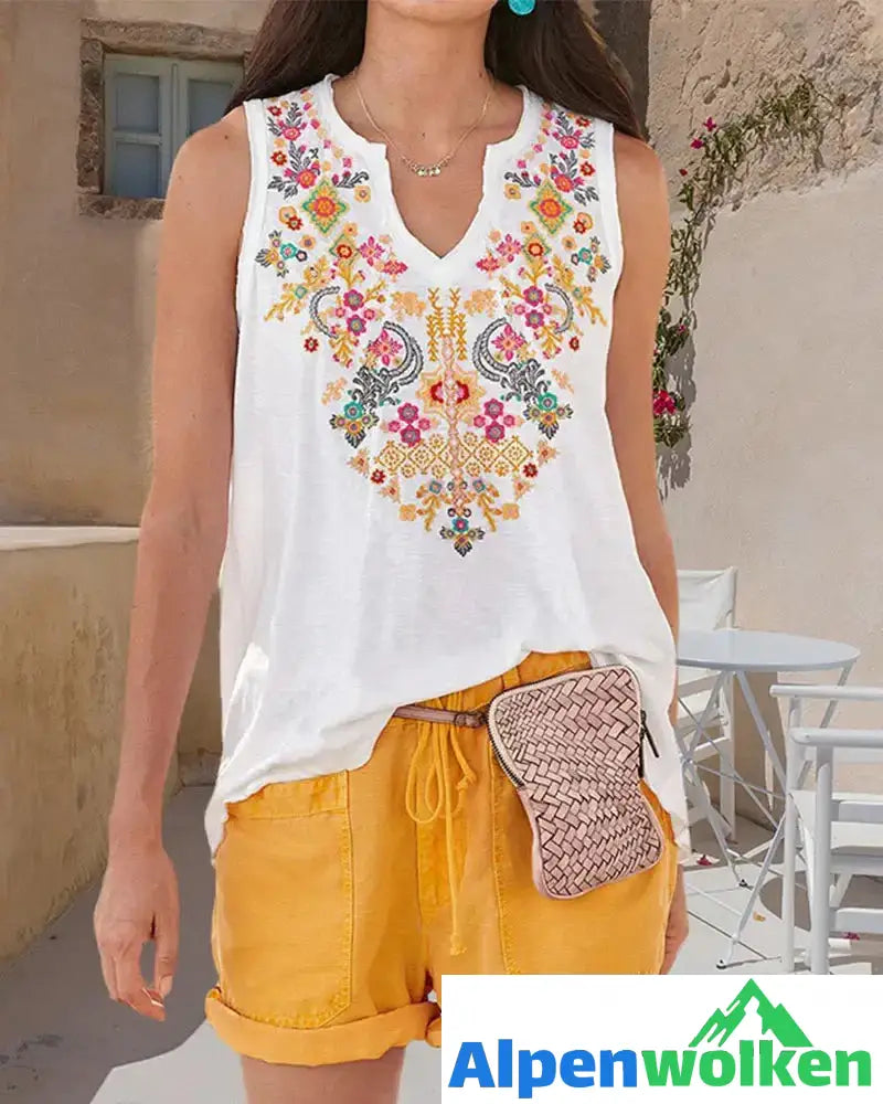 Alpenwolken - Boho-Tanktop mit V-Ausschnitt und Blumendruck