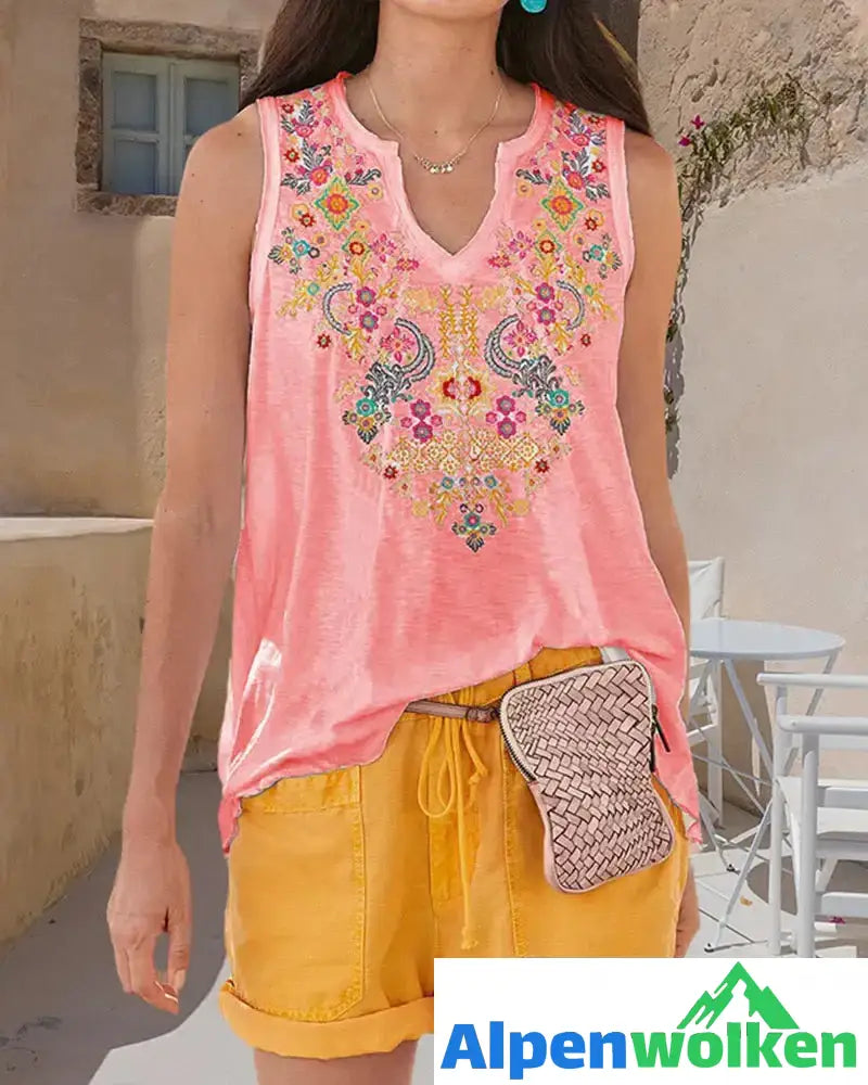 Alpenwolken - Boho-Tanktop mit V-Ausschnitt und Blumendruck