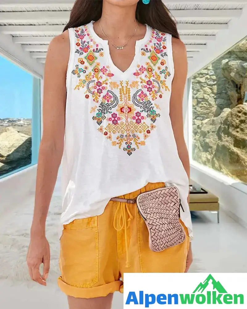 Alpenwolken - Boho-Tanktop mit V-Ausschnitt und Blumendruck