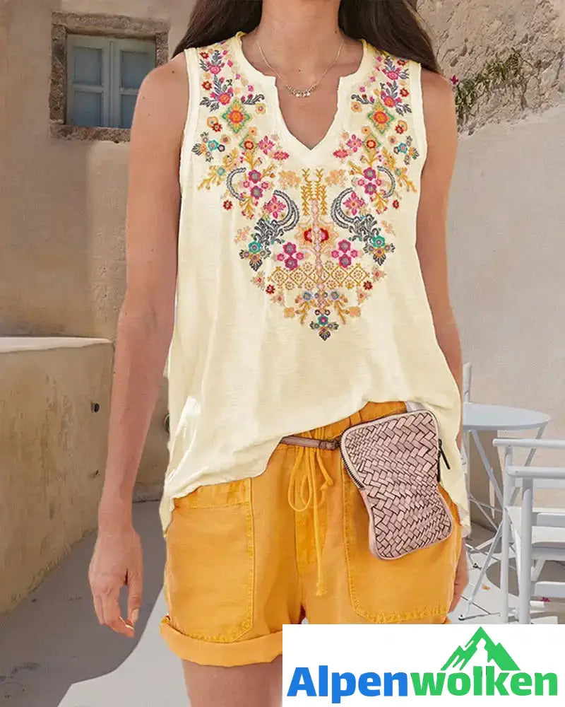 Alpenwolken - Boho-Tanktop mit V-Ausschnitt und Blumendruck