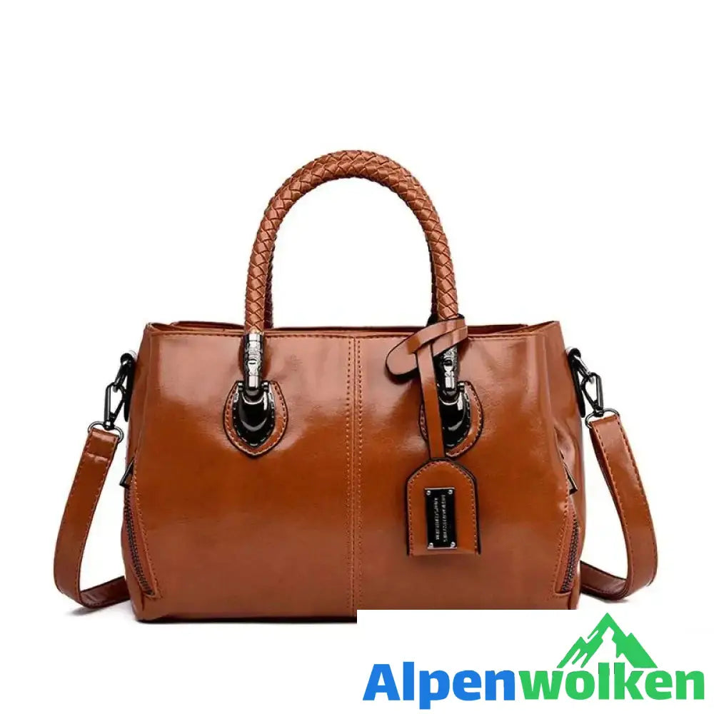 Alpenwolken - Boston Lederhandtasche für Frauen Braun