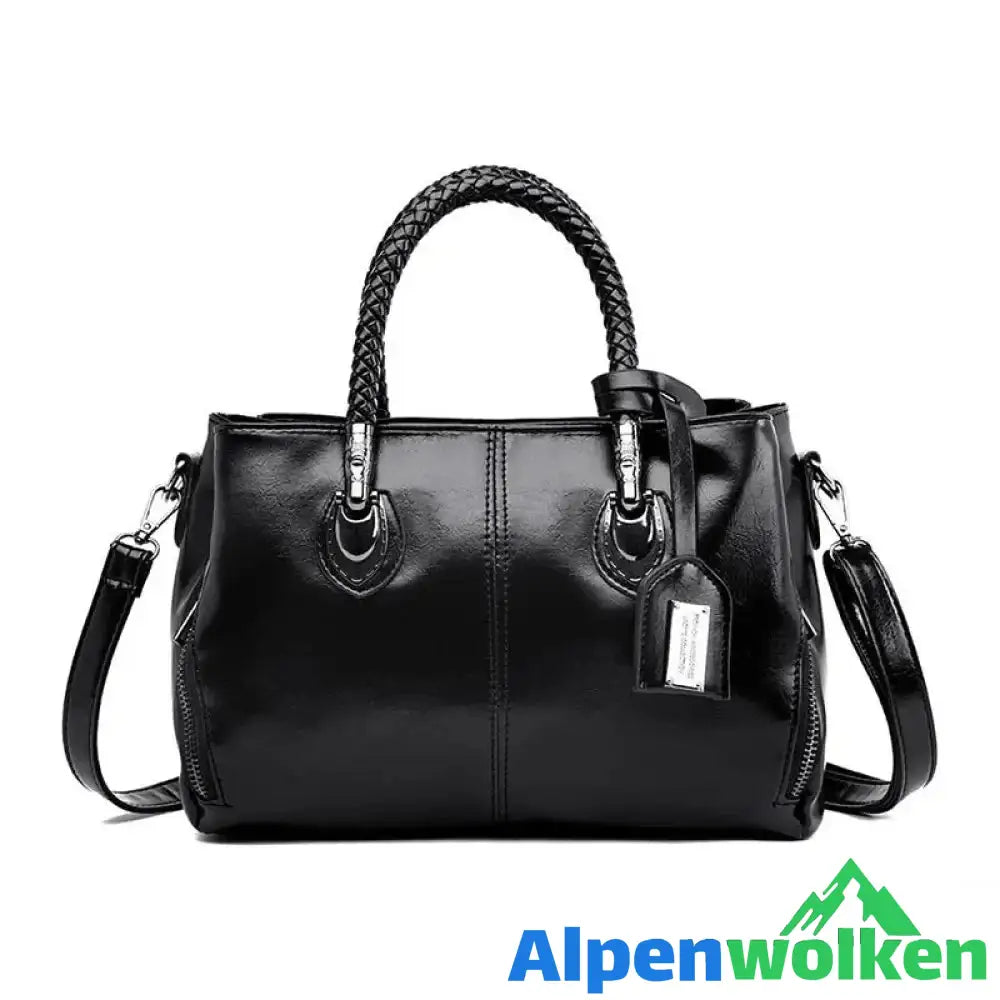 Alpenwolken - Boston Lederhandtasche für Frauen Schwarz