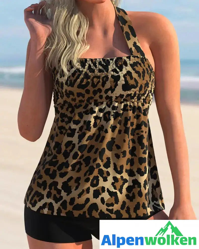 Alpenwolken - Boxer-Tankini mit bedrucktem Leibchen Leopard