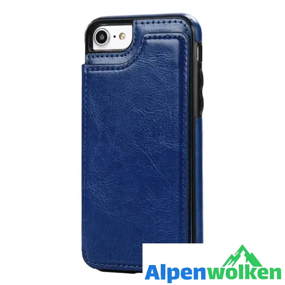 Alpenwolken - Brieftasche aus Leder/ Handyhülle für iPhone, mit Kartenfächern Blau