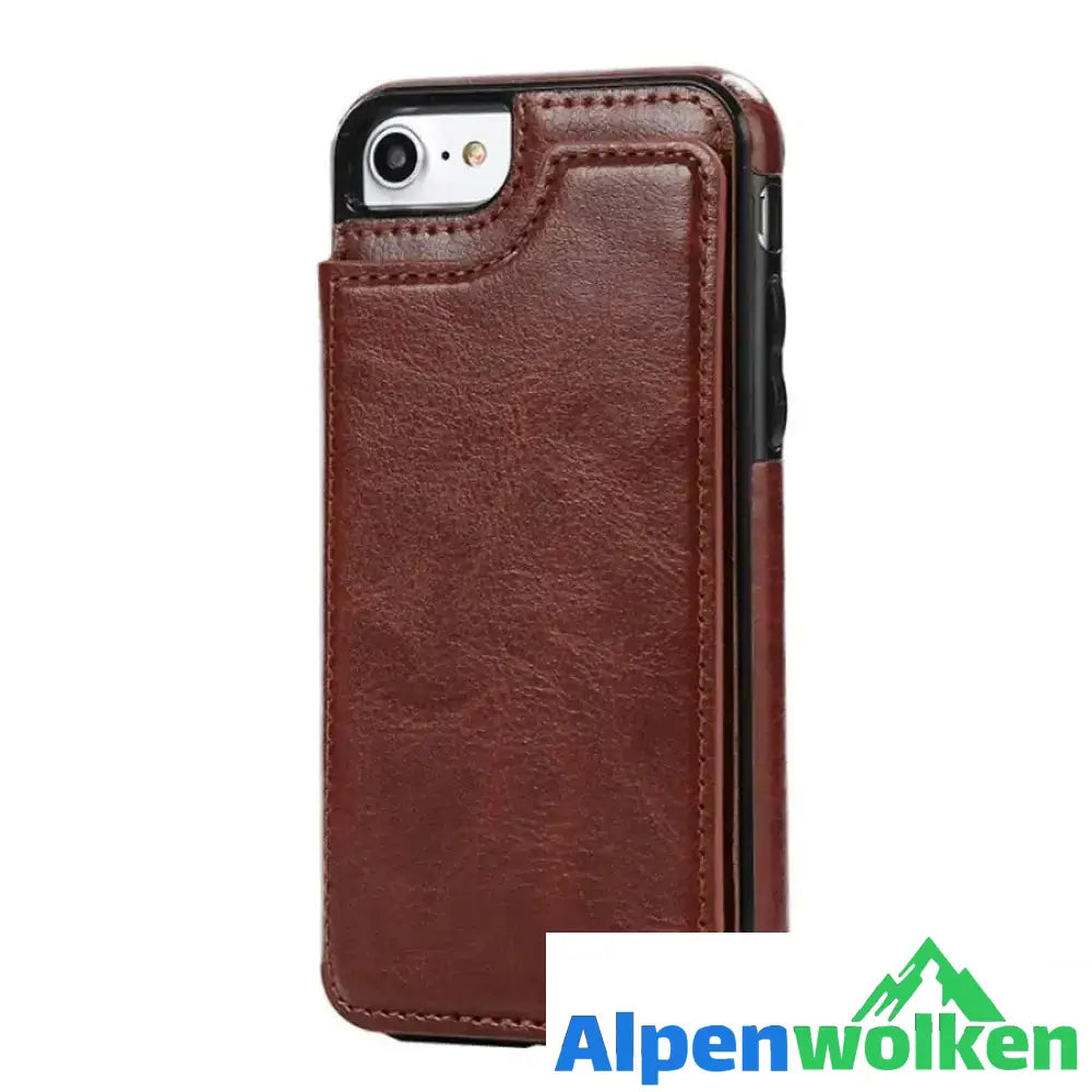 Alpenwolken - Brieftasche aus Leder/ Handyhülle für iPhone, mit Kartenfächern Braun