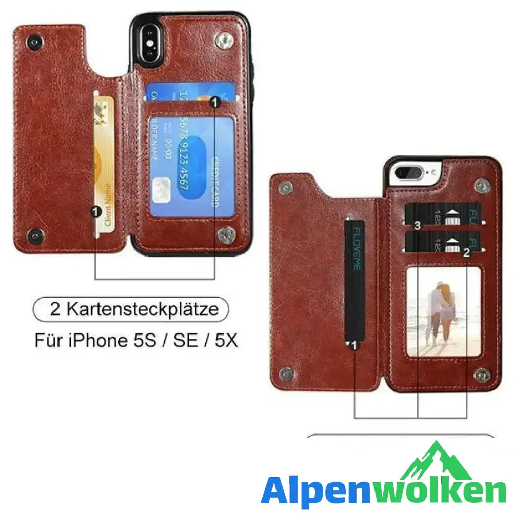 Alpenwolken - Brieftasche aus Leder/ Handyhülle für iPhone, mit Kartenfächern