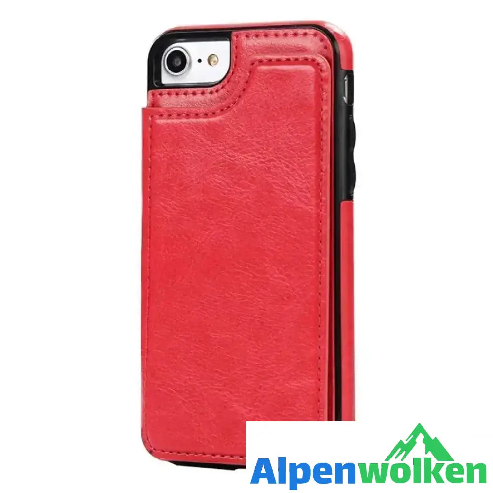 Alpenwolken - Brieftasche aus Leder/ Handyhülle für iPhone, mit Kartenfächern Rot