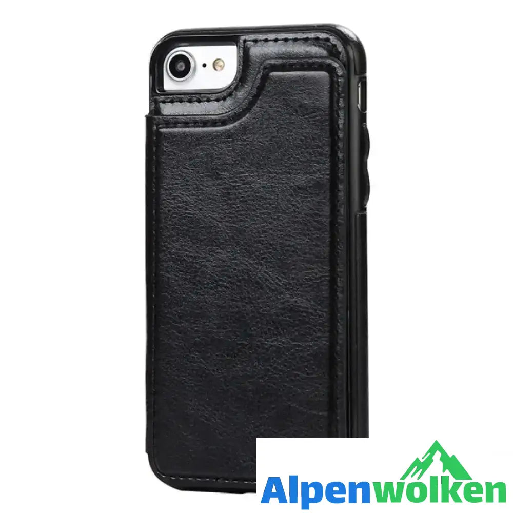 Alpenwolken - Brieftasche aus Leder/ Handyhülle für iPhone, mit Kartenfächern Schwarz