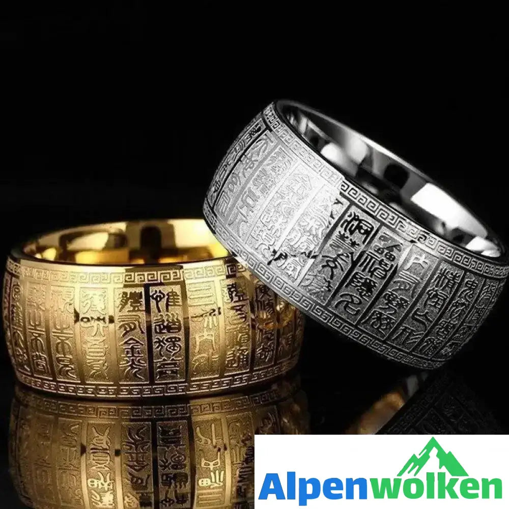 Alpenwolken - Buddhistischer goldener Licht-Mantra-Titan-Stahlring