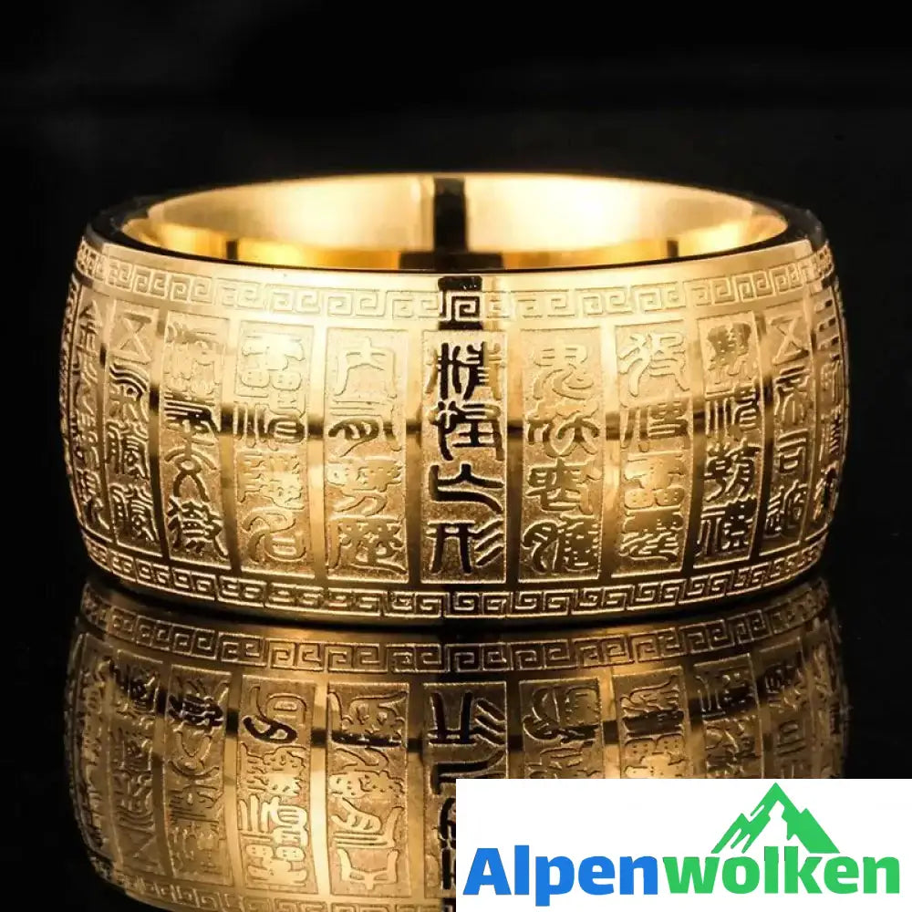 Alpenwolken - Buddhistischer goldener Licht-Mantra-Titan-Stahlring