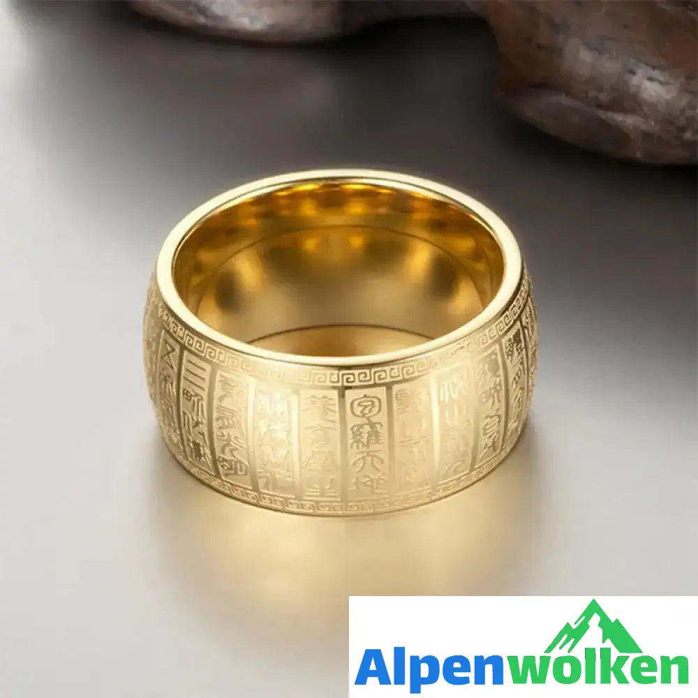 Alpenwolken - Buddhistischer goldener Licht-Mantra-Titan-Stahlring Gold