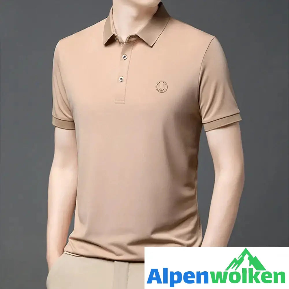 Alpenwolken - Business-Casual Besticktes Poloshirt Beige