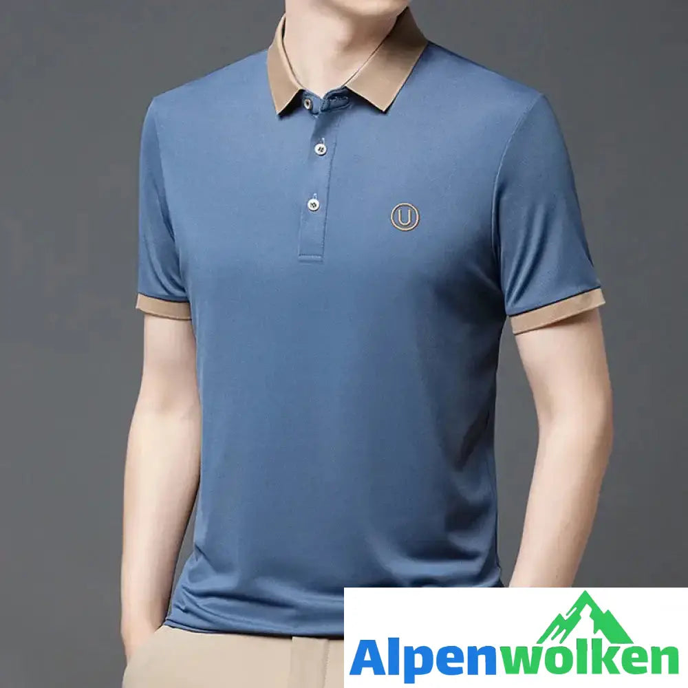 Alpenwolken - Business-Casual Besticktes Poloshirt Blau