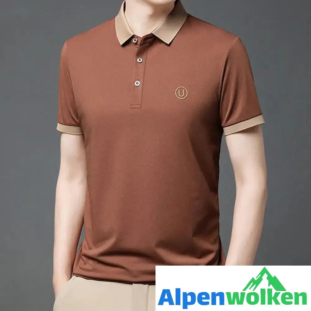 Alpenwolken - Business-Casual Besticktes Poloshirt Braun