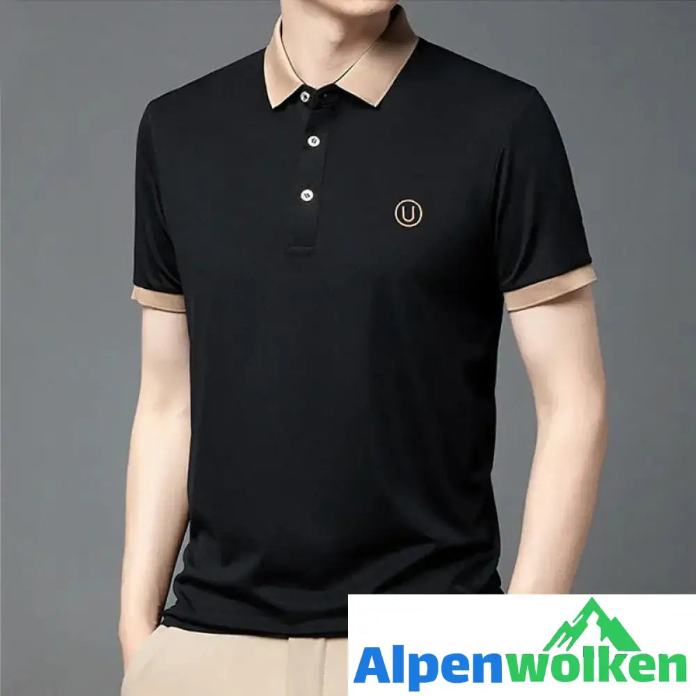 Alpenwolken - Business-Casual Besticktes Poloshirt Schwarz