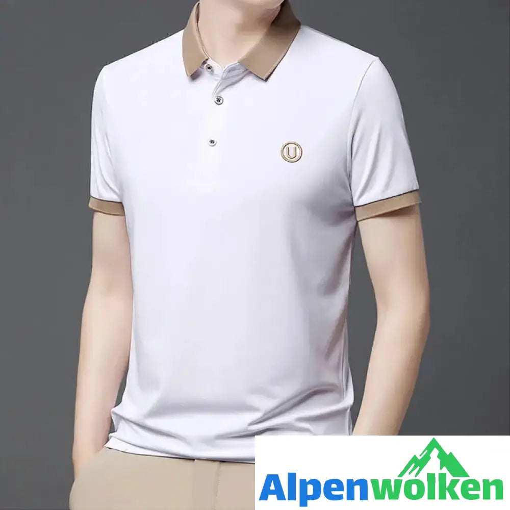 Alpenwolken - Business-Casual Besticktes Poloshirt Weiß