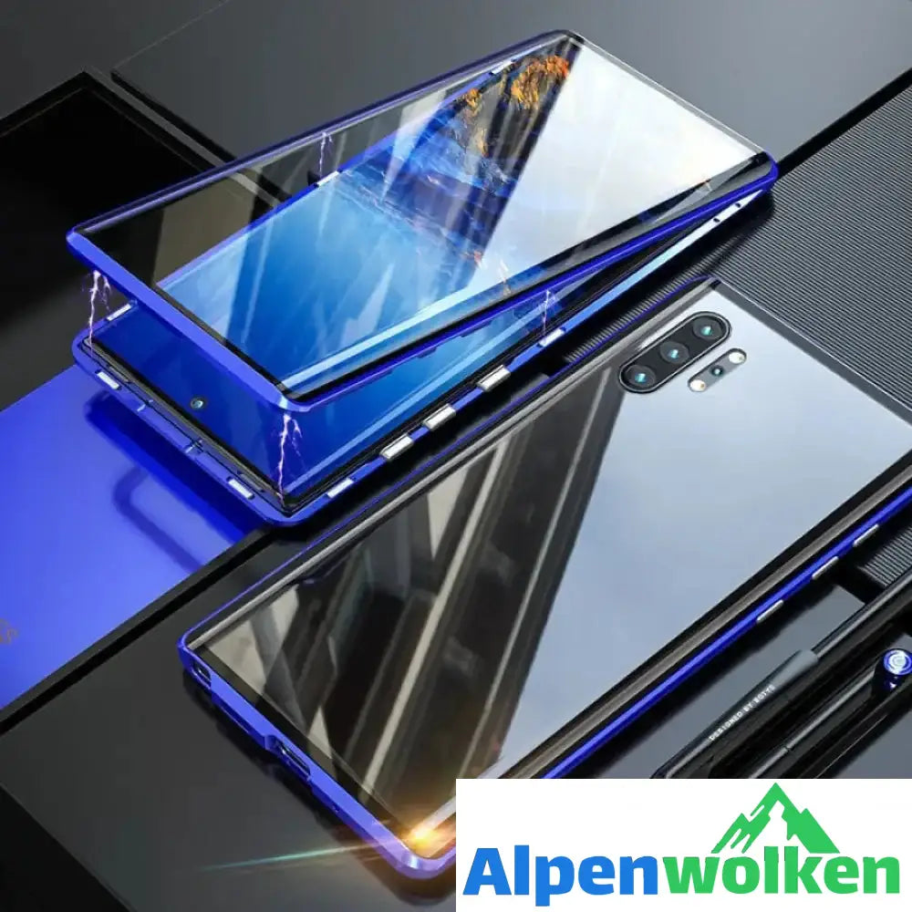 Alpenwolken - Dämmerlicht Samsung magnetische gehärtete Glas-Doppelseitige Handyhülle Blau