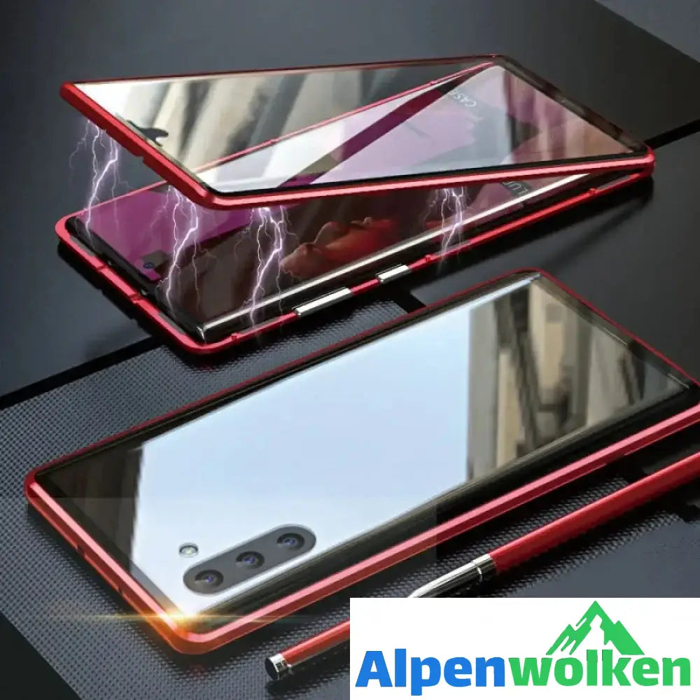 Alpenwolken - Dämmerlicht Samsung magnetische gehärtete Glas-Doppelseitige Handyhülle Rot