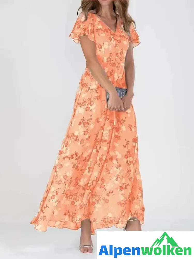 Alpenwolken - Dahlia™ | Geblümtes Chiffonkleid mit Rüschen Orange