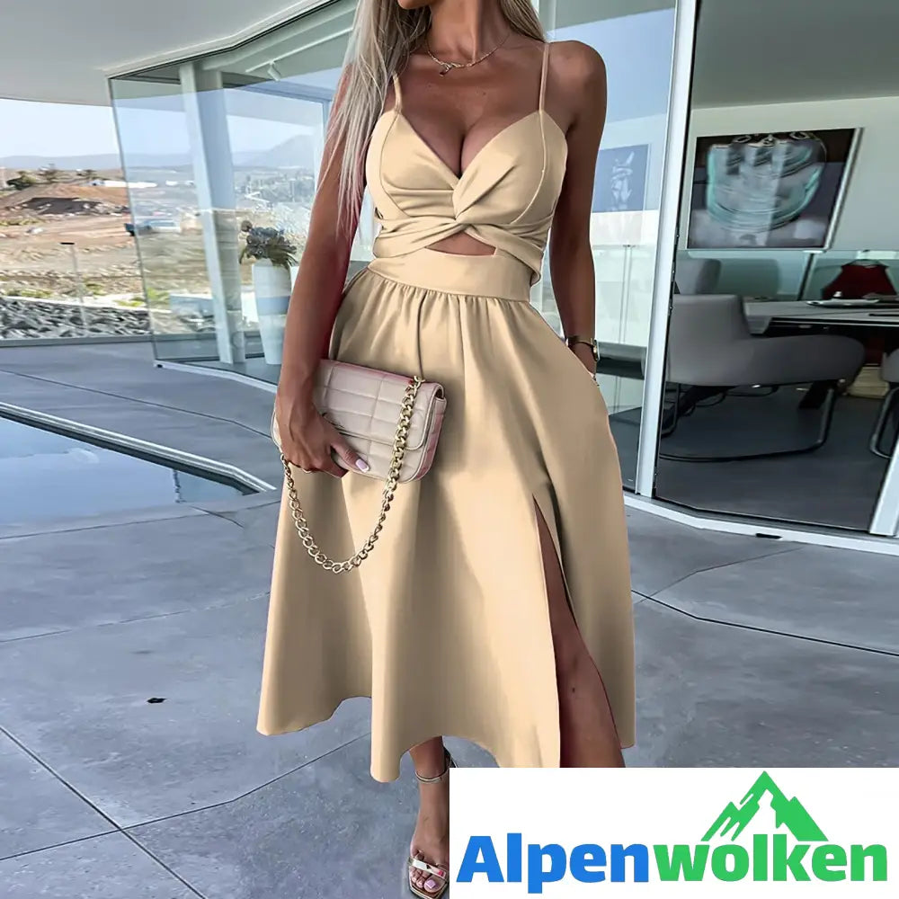 Alpenwolken - Daisy™ Schlitzen Midi-Kleid Khaki