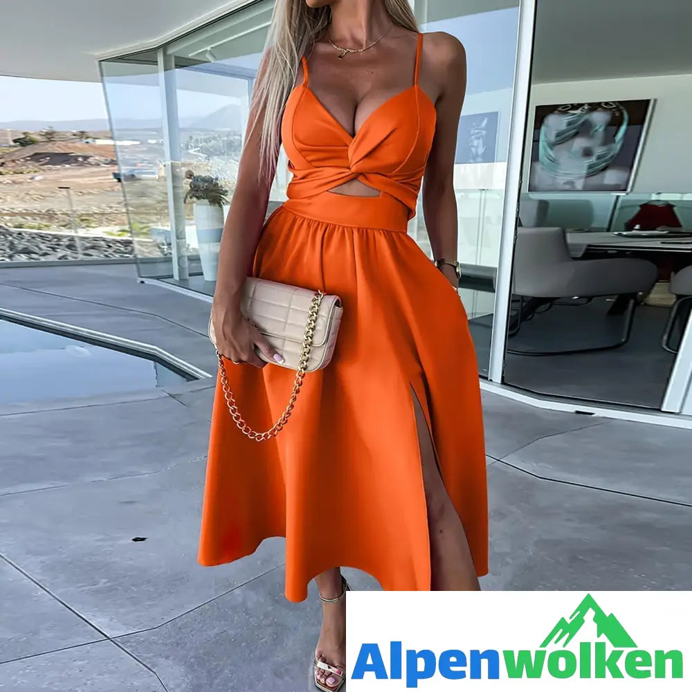 Alpenwolken - Daisy™ Schlitzen Midi-Kleid Orange