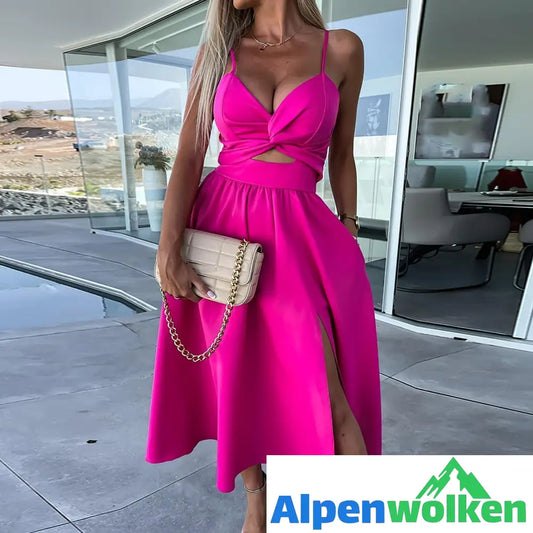 Alpenwolken - Daisy™ Schlitzen Midi-Kleid Rosarot