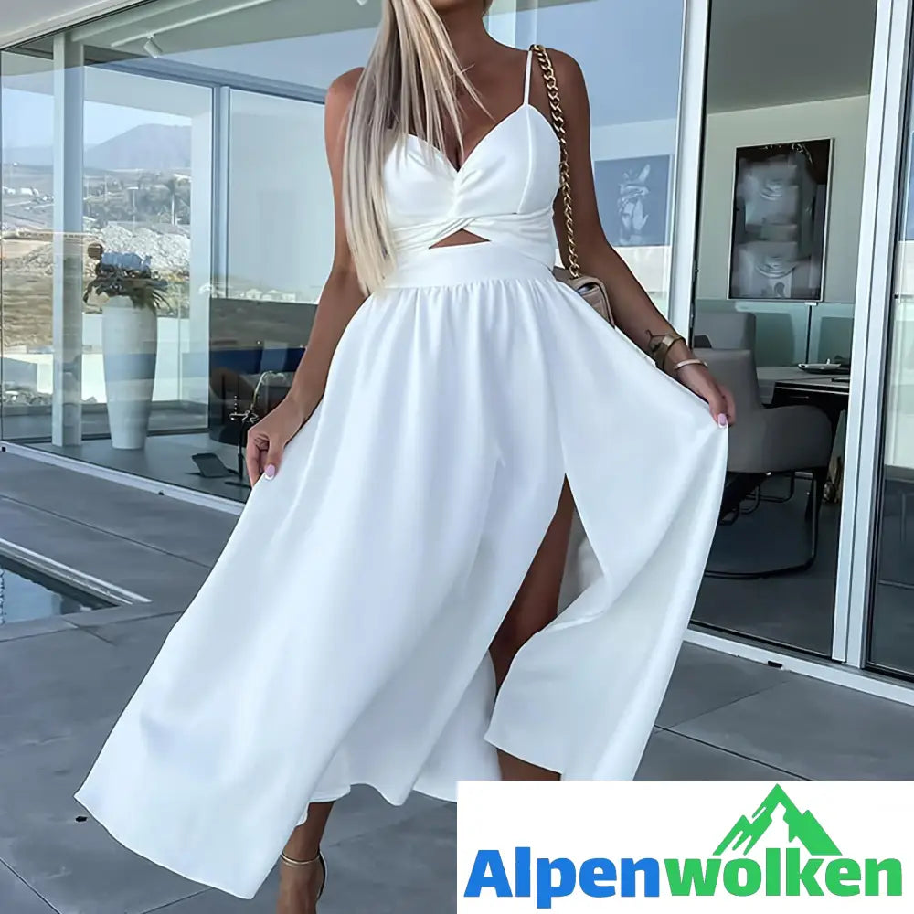 Alpenwolken - Daisy™ Schlitzen Midi-Kleid Weiß