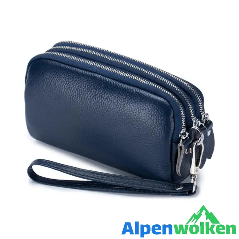 Alpenwolken - Damen Einfache Lange Echtleder Geldbörse Blau