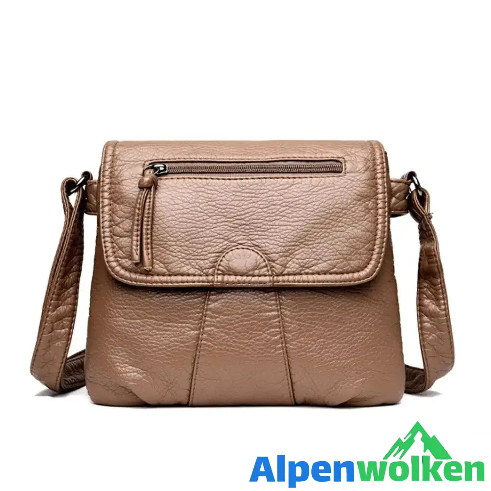 Alpenwolken - Damen Empfindliche Diagonale Leder Umhängetasche Khaki