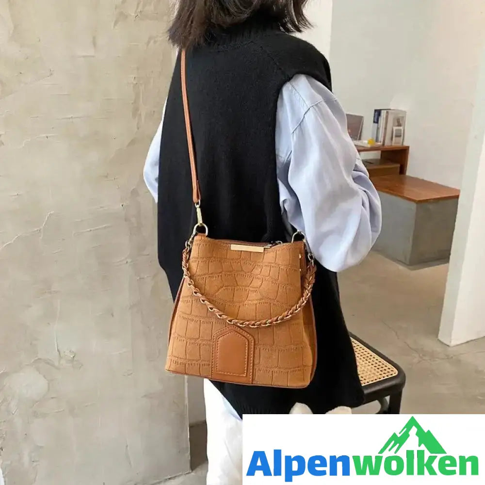 Alpenwolken - Damen Gefrostete Vintage Handtasche Braun