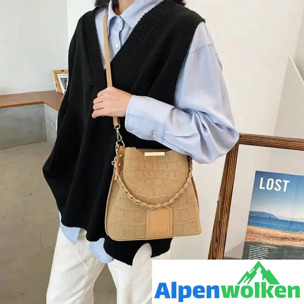 Alpenwolken - Damen Gefrostete Vintage Handtasche Khaki