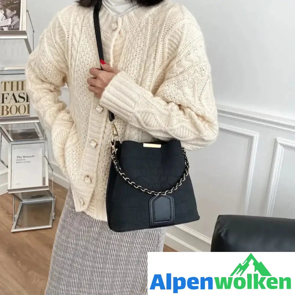 Alpenwolken - Damen Gefrostete Vintage Handtasche Schwarz