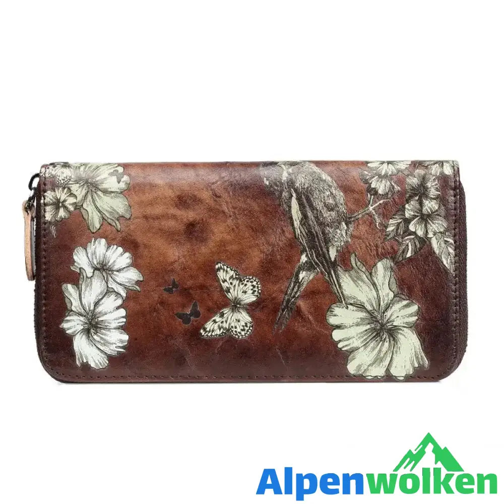 Alpenwolken - Damen Geldbörse Mit Vintage-Print braun