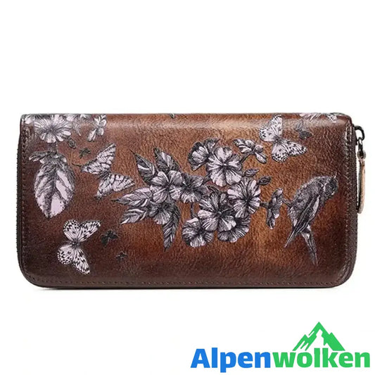 Alpenwolken - Damen Geldbörse Mit Vintage-Print kaffee