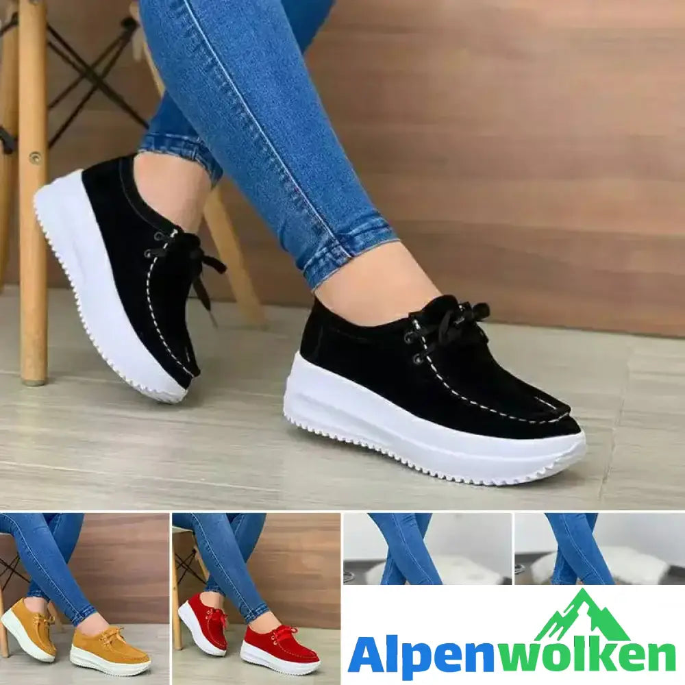 Alpenwolken - Damen Keilabsatz und runder Zehenpartie Bequeme Schuhe