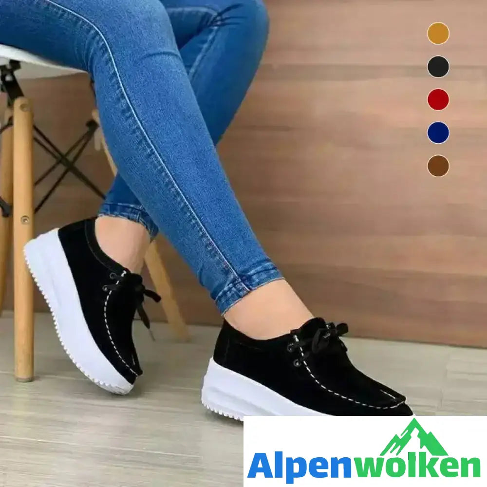 Alpenwolken - Damen Keilabsatz und runder Zehenpartie Bequeme Schuhe