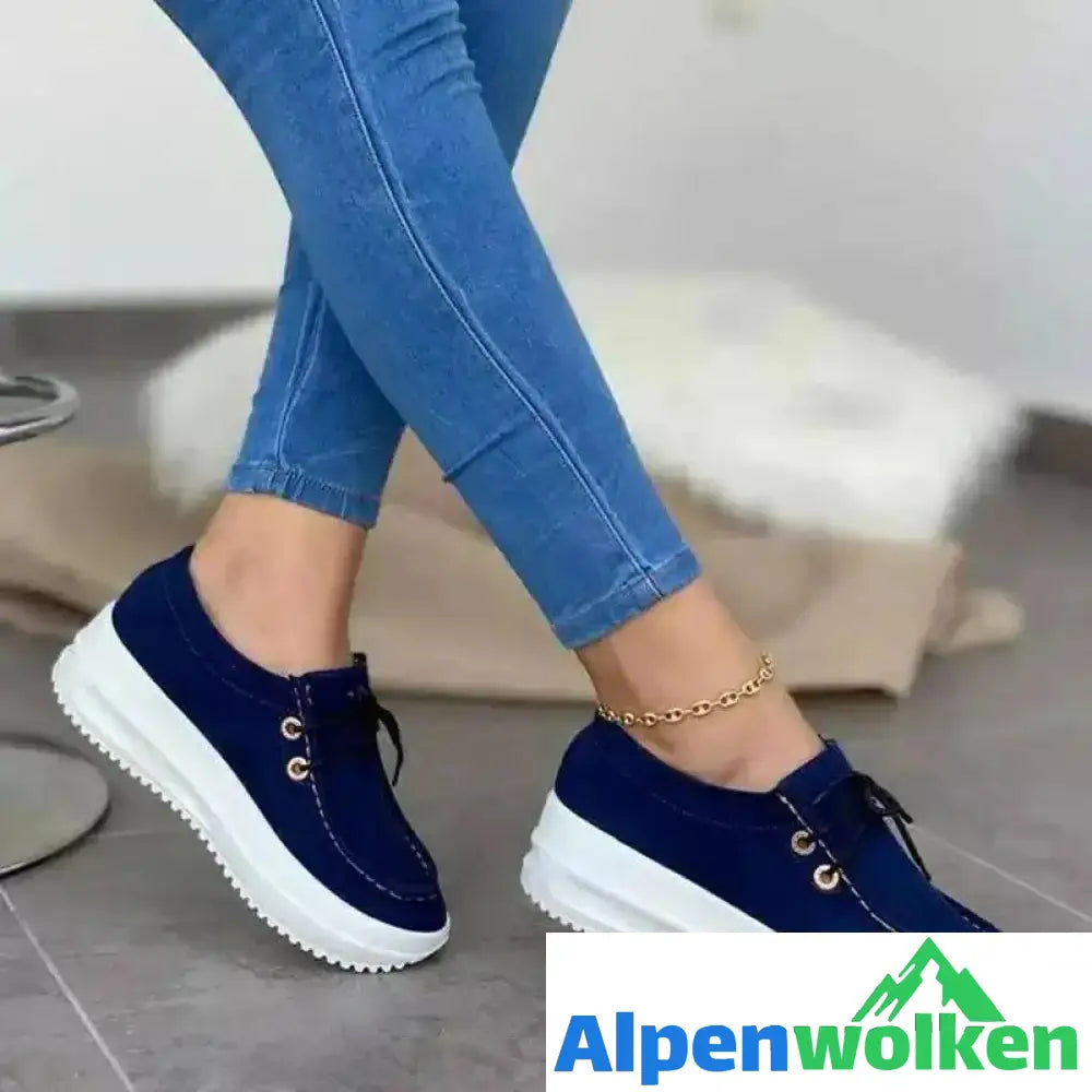 Alpenwolken - Damen Keilabsatz und runder Zehenpartie Bequeme Schuhe Blau